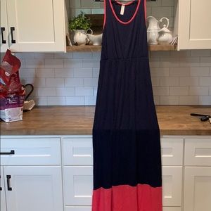 Navy/coral maxi dress